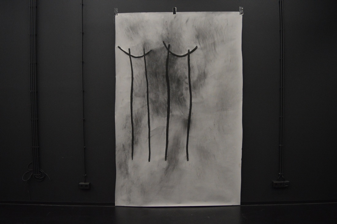 Jesse Asselman Creations in Space II, charcoal on grey paper, 150 x 230, 2018