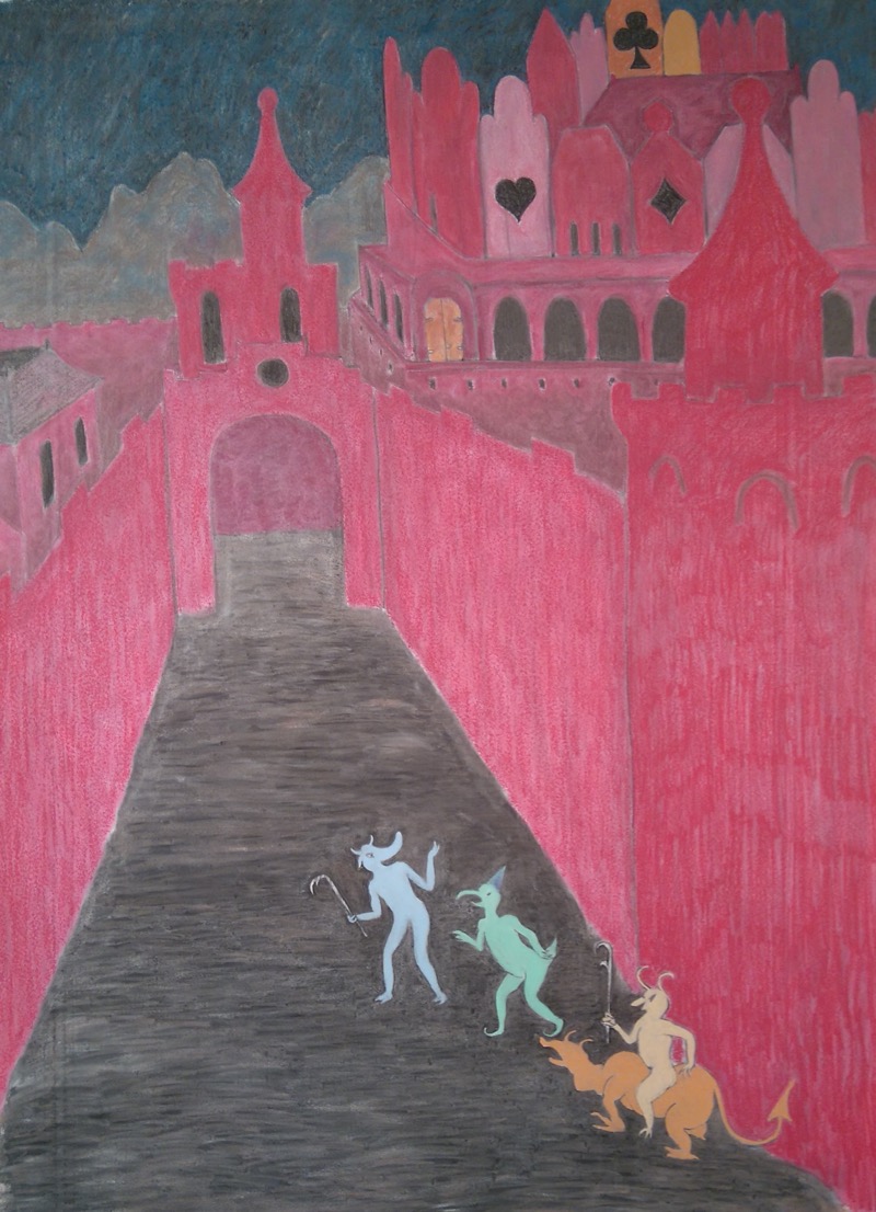 Jesse Asselman Little deamons taking possession of the castle, soft pastel and charcoal on paper, 150x195, 2020