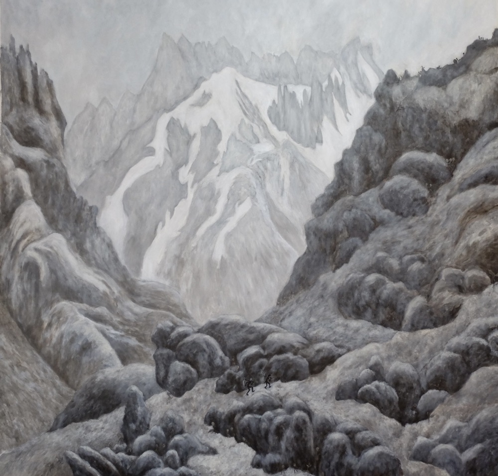 Two little deamons in the mountains searching for diamonds., oil on canvas, 190x190, 2021